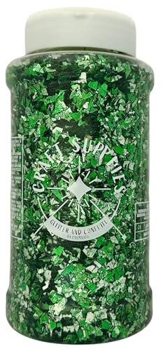 Large 400g Shaker Jar of Chunky Green Glitter for Resin or Crafts, Nail Art