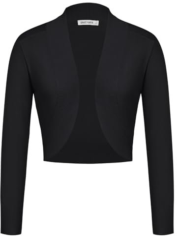 Damen Elegante Bolero Langarm Strickjacke Vorne Offen Schulterjacke Festlich Shrug Cardigan L Schwarz CL2963S24-02