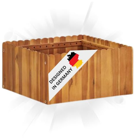 DELUKE Hochbeet aus Holz Jona | 50x50x25cm, Akazienholz | Hochbeet für Garten Hochbeet Holz Gartenbeet hoch Kräuterbeet XXL Blumenbeet Gemüsebeet groß Garten