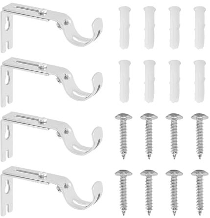 Soportes de cortina de 4 piezas con 8 tornillos y 8 tubos de expansión, soportes de cortina ajustables, rieles de cortina y accesorios, soportes de barra de cortina, barras de cortina resistentes