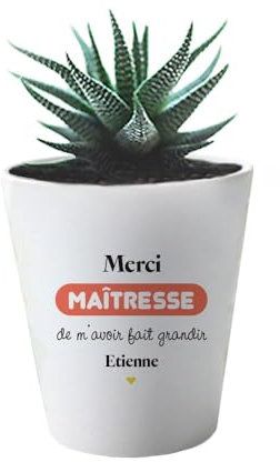 CADEAUX.COM - Pot de Fleurs Personnalisable avec Prénom - Cadeau Merci - Idée Cadeau Remerciement - Idée Cadeau Maitresse - Pot de Fleurs en Céramique - Cadeau Femme