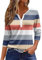 Generic HUIFUAO T-Shirts pour Femmes, T-Shirts d'été à Boutons avec col en V et Manches 3/4 pour Femmes, Haut rayé de Couleur, t-Shirt d'été Basique pour Femme, Coupe Ample, A03 Bleu, XXXL