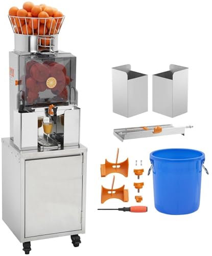 Commercial Orange Juicer Automatic Juice Extractor with Water Tap Stainless Steel Machine 25 Oranges/Minute Pull-Out Filter Box PC Cover 3 Peel Collecting Buckets