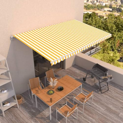 Gelenkarmmarkise Einziehbar, Chaduof Sichtschutz Balkon, Balkon Markise, Seitenmarkise, Klemmmarkise, Sonnenvorhang, Balkonmarkisen, 500x350 cm Gelb und Weiß
