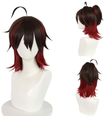 Anime Genshin Impact Gaming Cosplay Perücke, Mix Farben Kurzhaarperücken für Halloween, Party, Karneval und Perücke Cap