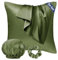 Seiwohl Satin Kissenbezug 80x80 2er Set, Weich wie Seidenkissenbezug Silk Pillowcase, Vegane Seide Kopfkissenbezug Kissenhülle Haarschutz für die Nacht mit Haargummi und Haarhaube, Olivgrün