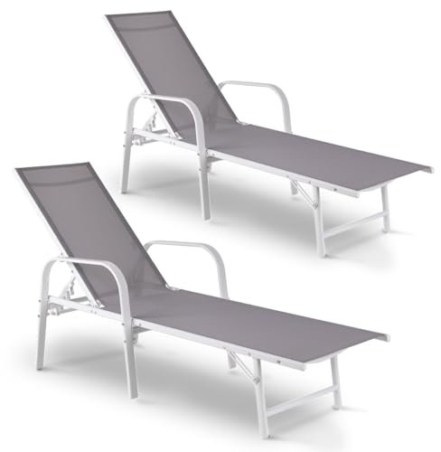 Mc Haus Pack de 2 tumbonas Blancas Duna Light Grey para jardín y terraza con reposabrazos y ergonómica