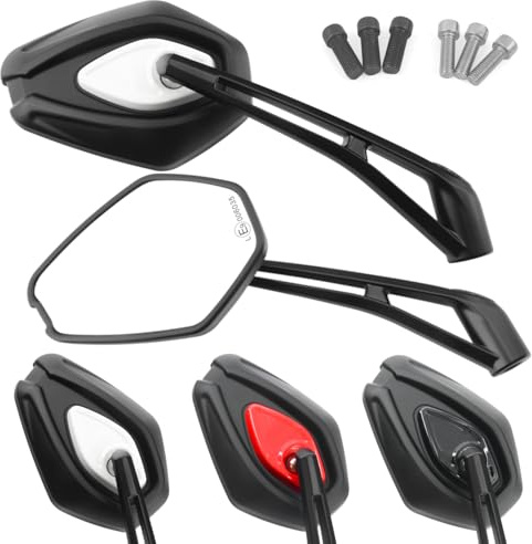 Area1 Universal Motorrad Rückspiegel Paar e-geprüft 2x M10 Rechtsgewinde + Linksgewindeadapter, kompatibel mit GSX-S GSF Bandit SV650 R12 S1000R/XR RnineT Scrambler R12 F750GS Tuono Monster (weiß)