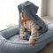 PaLulli® 2-seitig Musselin Babynestchen mit Pucktuch, Atmungsaktive Musselin - Handtuch mit Kapuze und eingenähten Ohren 100% Musselin Oeko TEX Kuschelnest Kokon für Babybett (Blau)