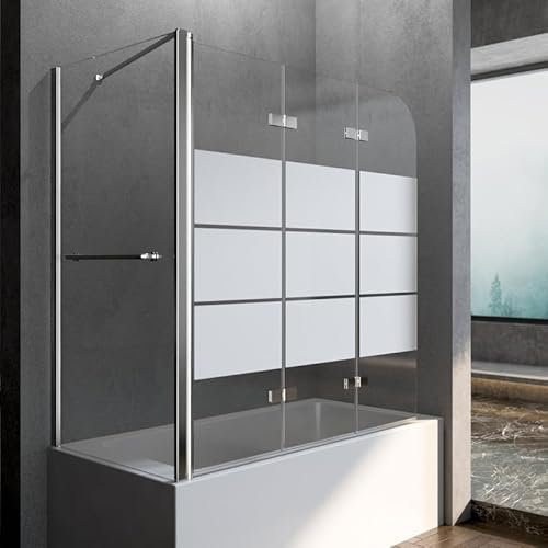 Duschwand mit Seitenwand 120x70x140cm Duschwand für Badewanne 3-teilig Faltbar Badewannenaufsatz Badewannenfaltwand Duschtrennwand Duschabtrennung für Badewanne, 6mm ESG Sicherheitsglas