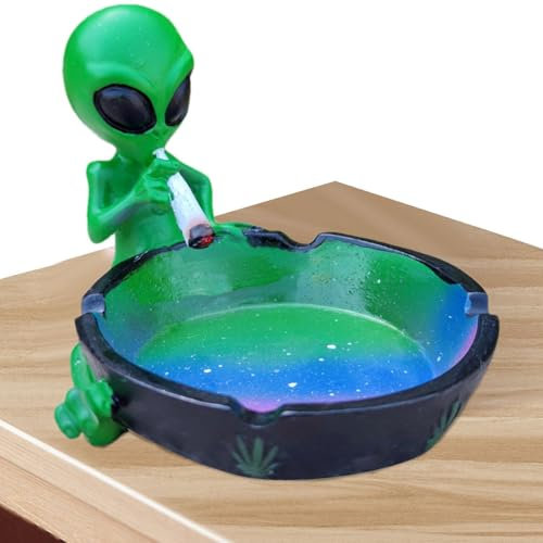 Generisch Alien-Aschenbecher - 8 cm, Grün, Modern, Thematisch, Harz, Deckel, Raucher-Aschenbecher für Zuhause, Büro, Dekoration, Herrengeschenk