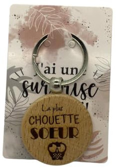Porte-clé en bois gravé La plus chouette Soeur, idée cadeau pour femme, anniversaire, Noël, soeur, belle-soeur, tante