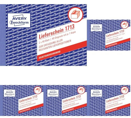 AVERY Zweckform 1713 Lieferschein speziell für Österreich (A6 quer, 2x40 Blatt, selbstdurchschreibend mit farbigem Durchschlag, zur Erfassung aller relevanten Lieferpositionen) weiß/gelb