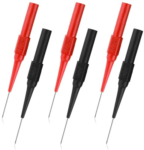 Xinjoduz 6 PCS Back Probe Kit, 0.7 mm Stainless Steel Test Probe Pins, Non-Destructive Insulation Wire Piercing Test Leads, Multimeter Probes Needle for Banana Socket Car Tester Plug (3 Black+3 Red)
