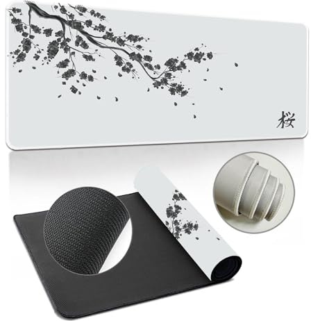 Hearda 3D Tapis de Souris XXL/XL/L, Sakura élégant Tapis de Souris Gamer, Tapis Souris avec Bords Cousus, Tapis de Souris en Base Antidérapante,Convient pour Gaming (Gris,900x400x3mm)