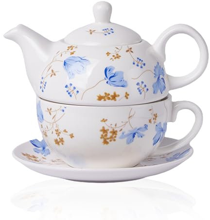 Ceramic Tea Set, Orchid Porcelain Gift Ceramic Tea Set, Flower Tea Pot, English Cup, Mother Pot, Office Single Person Coffee Pot, Kettle (Orchid)