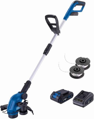 ONEVAN Akku Rasentrimmer & Bodenhacke 2-in-1, Bürstenlos Rasenkantenschneider mit 2 4.0Ah Akkus, 2850W, Verstellbarer Teleskop, Elektro Motorsense inkl. Gartenfräse-Ersatzkopf & 2 8 Schneidklingen