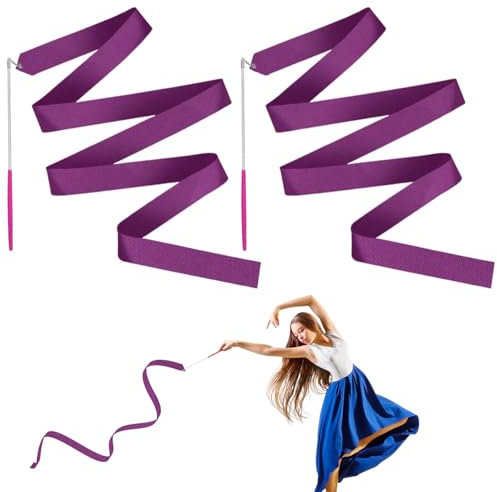 JINSIHU 2 Pezzi Nastri da Ballo, 4 m Nastro da Ginnastica Ritmica Nastri da Danza Dance Ribbons Ginnastica Ritmica Bacchetta Ginnastica Ritmica Bacchetta per Talentshow Allenamento Artistico di Danza