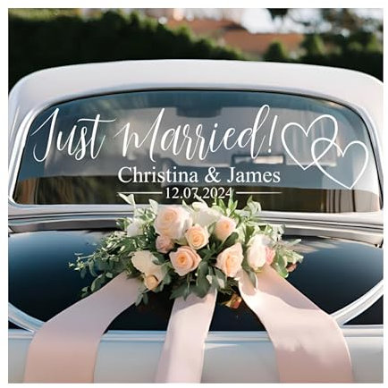 Just Married Custom Car Window Vinyl Decal - Personalised Wedding Bumper Sticker