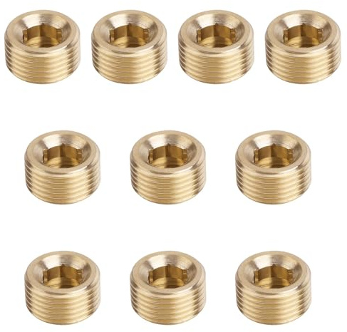 10 Stück 3/8 Zoll NPT Außengewinde Rohrstopfen, Messing Außengewinde Rohrstopfen Fitting Messing Sechskant Rohrkappe Senkkopf Rohr zum Verschließen des Rohrendes
