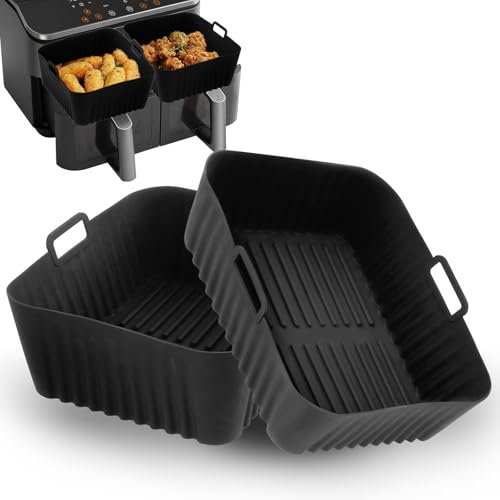2 Pièces Moule Silicone Air Fryer, Compatibles avec Ninja Max Dual Zone AF300EU AF400EU AF451EU et Autres Friteuse à Air 7,6-10 L Plat Silicone Accessoires Air Fryer Sans BPA, Moule pour air fryer