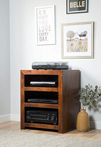 Console média basse Hi-Fi fabriquée à la main en bois de manguier massif rustique pour salon, meuble TV en bois naturel avec étagère de rangement