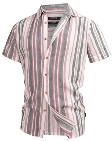 Indicode Herren INKiss Kurzarmhemd Sommerhemd im Retro-Look mit Kent-Kragen | Gestreiftes Kurzarmhemd mit Kentkragen und weicher Qualität, Herrenhemd, Sommerhemd, Freizeithemd, Casualhemd für Männer
