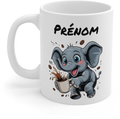Teecustom Mug Hérisson Personnalisé – Tasse Café Mignonne et Énergique avec Prénom – Cadeau Original (elephant)