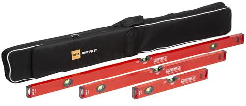 Wfix Sola Wasserwaage Set BigX 40/80 / 120 cm – Aluminium-Rohrprofil 52×25 mm, patent. FOCUS-Libelle mit +60% Vergrößerung, 2-K Endkappen, inkl. schwarze Schutz-Tasche