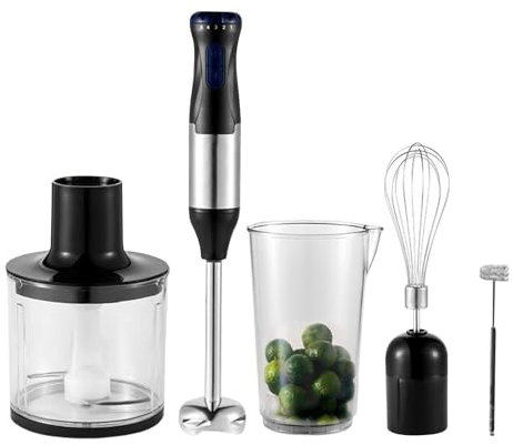 Hand Blenders Immersion, 5-in-1 Stick Blender Food Processor With 1000W Power, Manual Frother And 5 Speed Settings, Perfect For Mixing, Blending, Whisking, And Chopping, 8.27x4.61x9.06in