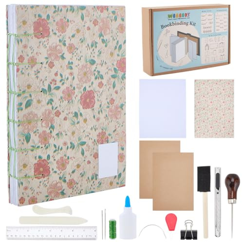 WEBEEDY DIY-Buchbinde-Set für Anfänger mit koptischer Bindung | Komplettes Set zur Herstellung eines A5-Notizbuchs, Blumenbuchumschlag, Falzbein, A4-Papier, Werkzeugen,Weihnachten Halloween