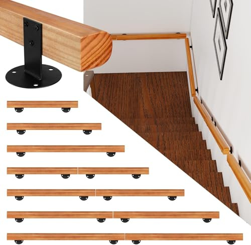 Jaxguom Barandilla de madera de pino para escaleras de 100 cm, pasamanos para escalera con montaje lateral en pared, incluye soportes de pared y material de montaje, para interior, madera semicircular