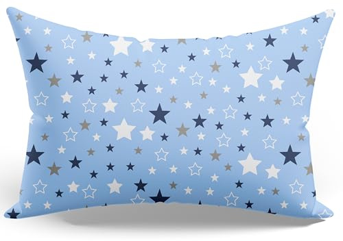 PinkZebra Kopfkissenbezüge 25 x 50 cm, Kissenbezug aus 100% Baumwolle, Kissenhülle, Oeko-TEX Standard 100, Hülle für Kissen mit Reißverschluss, Blaue Sterne