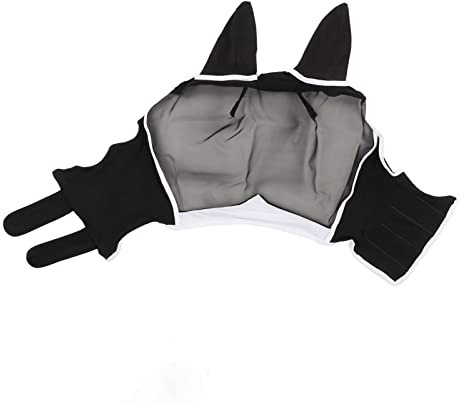 POENVFPO Maschera per Mosche da Cavallo in Rete Staccabile e Traspirante con Orecchie Protezione UV Maschera per Occhi da Cavallo per di Tutte le Dimensioni Maglia (L)