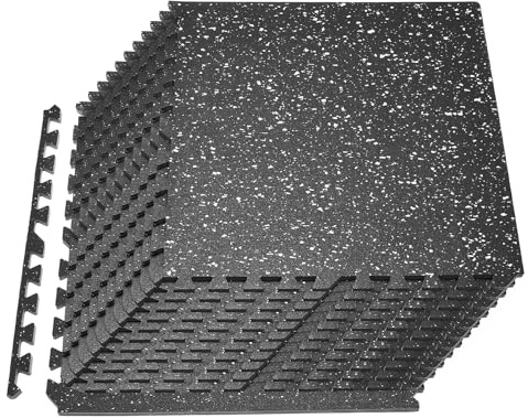 VEVOR Tapis de Sol Puzzle Fitness 24PCs de 61x61x1,4 cm, Dalles en Mousse EVA Haute Densité, Protection de Sol pour Salle de Sport Gym Maison et Bureau, Dalles Emboîtables Noires à Points Blancs
