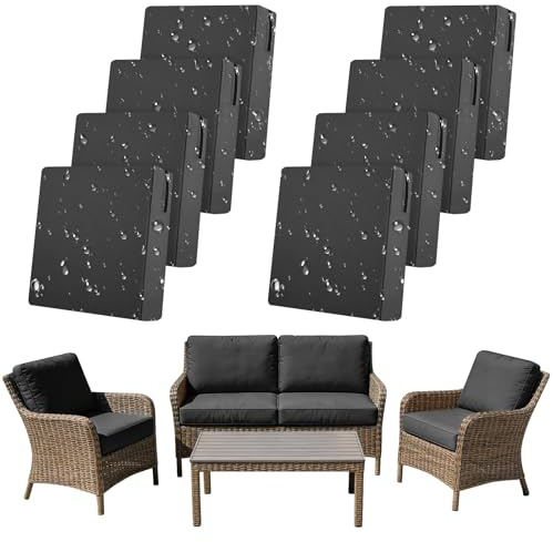 SYLC 8Pcs Outdoor Cushion Covers Waterproof Patio Cushion Covers Replacement with Zipper, Garden Rattan Sofa Seat Slipcovers Furniture Protector (Dark Grey,8pcs 60×60×10cm)