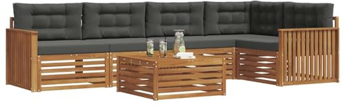 vidaXL Outdoor-Sofagarnitur mit Kissen 6 pcs Natur und Anthrazit, Gartenmöbel, modernes Sofaset, Robustes Lounge-Set, gemütlicher Terrasse-Bereich zum Entspannen