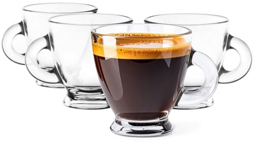 Glasmark KROSNO 1992 Espresso Gläser 4er Set 85 ml - Kleine Tassen mit Henkel - Spülmaschinenfeste Espressotassen aus Glas für Gastronomie und Haushalt - Roma