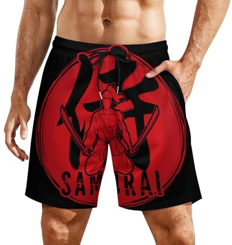 Pantaloncini da Bagno Japanese Samurai Printed Costume Uomo Mare Uomo Costume da Bagno con Tasche Inclinate Shorts da Spiaggia per attività Sportive Surf Vacanze