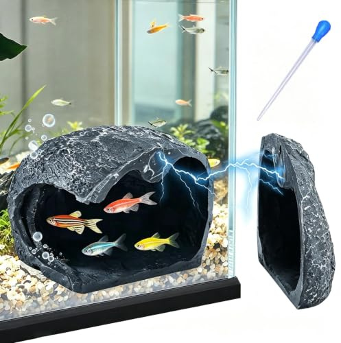 Sikweny Magnetische Aquarium Deko Höhle, Höhle Aquarium & Welshöhle aus Kunstharz mit Staubsauger Abnehmbare Bruthöhle Fisch Versteck für Zwergbuntbarsche Welse Garnelen