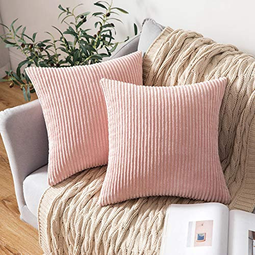 MIULEE 2er Set Kissenbezüge Kord Kissenhülle Dekorative Kissenbezug Sofakissen Couchkissen Dekokissen Zierkissenbezug Deko Kissenhülle mit Verstecktem Reißverschluss 45x45 cm Rosa
