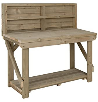 Workbench With Back Panel Indoor/Outdoor - Pressure Treated - Heavy Duty - Handmade Garage Workshop Work Table (5ft)