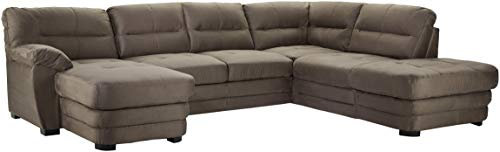 Mivano Wohnlandschaft Royale, Zeitloses Bettsofa in U-Form mit Schlaffunktion, kleinem Bettkasten und hohen Rückenlehnen, 316 x 90 x 230, Mikrofaser, dunkelgrau