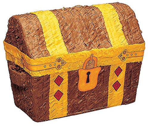 Amakando Pinata Piraten-Schatztruhe zum Aufhängen/Braun-Gelb 38,1x33x21,5cm / Piratenschatz-Truhe als Partyspiel/Bestens geeignet zu Piratenparty & Sommerfest