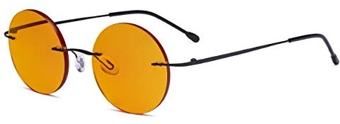 Eyekepper Titanium Blaulicht Schutz Brille - Runde randlose Computer-Leser Damen Herren mit orange getönten Glas zum Schlafen,Schwarz +1.00