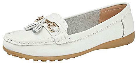 Boulevard Womens/Ladies Action Leather Tassle Loafers (5 UK) (White)