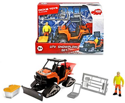 Dickie Toys Playlife-UTV Schneepflug Set, Winterdienstfahrzeug, Pistenraupe mit Schneeschild, Räumfahrzeug, Winterdienst, Zubehör: Streugut-Box, bewegl. Figur, Schaufel, UVM., 21 cm, ab 3 Jahren, 203833008