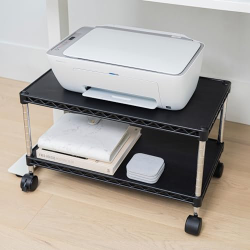 ZBRANDS Printer Stand with Storage - Mobile Printer Table Easy to Assemble - Swivel Wheels with Locks, Black Finish, Printer Shelf with Space Saving Compact Design - Black (Regular)