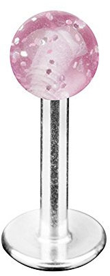 Taffstyle Piercing Stab Stecker Lippenpiercing Ohrpiercing Labret Lippe Ohr Tragus Helix Platte Stud mit UV Glitter Kugel Perle Silber Pink 1,2mm x 8mm x 3mm