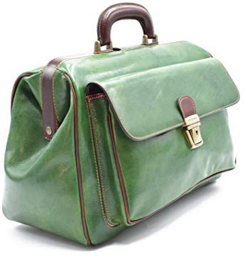 Arzttasche aus Echtem Leder - D&D0203 - zweifarbig - Made in Italy (Verde-Marrone)